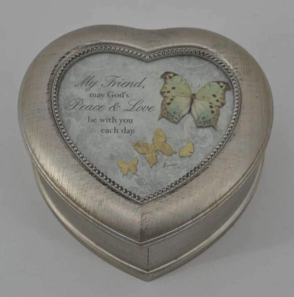 Carson Heart shaped jewelry box Silver Color Picture Frame Music Box My Friend